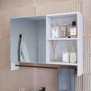 Imagem de Armário Espelheira para Banheiro com 1 Porta 1 Toalheiro e Nichos - Pr