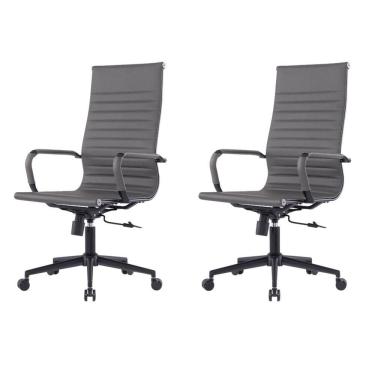 Imagem de Kit 2 Cadeiras Escritório Manhattan Black Esteirinha Presidente Fratini PU Cinza Base Rodízio Preto