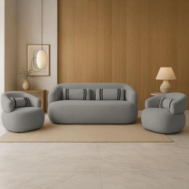 Imagem de Namoradeira e 2 Poltronas Orgânica Chloe Boucle com Almofada Plumante 