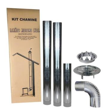 Imagem de Kit Chaminé Para Fogão A Lenha 2 Canos 1m + 1 Cano 50cm + Joelho 90º + Chapéu + Anel Ga...
