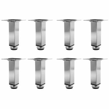 Imagem de Kit 8 Pés Para Móveis Regulável Quadrado Cromado 20cm Resistente Moderno pézinhos