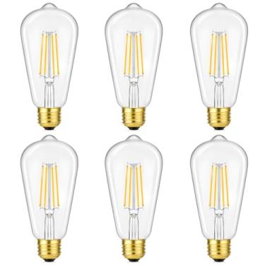 Imagem de Lâmpadas LED vintage reguláveis Edison equivalente a 60 W, pacote com 6 6 W 800LM brilhante ST58 2700 K, lâmpadas de filamento LED antigas brancas quentes, base média E26, 90+ CRI, lâmpadas