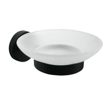 Imagem de Conjunto de banheiro de parede em aço inoxidável preto fosco com toalha, escova de vaso sanitário, saboneteira e gancho para roupão, acessórios de decoração (saboneteira)