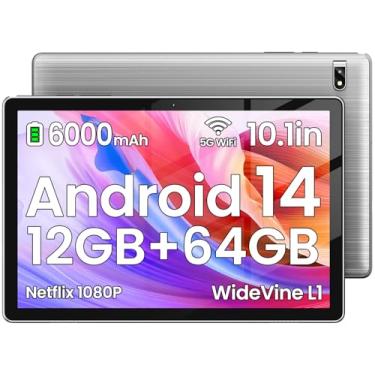 Imagem de Tablet Android 2025, tablet Android 14 de 10,1 polegadas, Octa-Core, 12 GB de RAM + 64 GB de ROM, expansão de 1 TB, câmera de 2 + 8 MP, BT5, tablets PC 2.4/5G WiFi 6.1080 IPS tela FHD, tablets Android