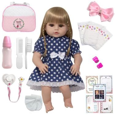 Imagem de Bebe Tipo Reborn Cabelo Longo Loira com Vestido 20 Itens - Cegonha Reb