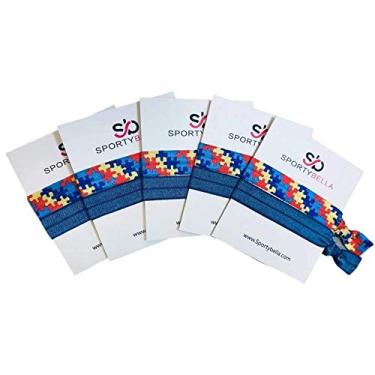Imagem de Laços de cabelo para autismo, 5 peças de gravatas para autismo, acessórios para autismo, joias de conscientização do autismo, gravatas de cabelo com peça de quebra-cabeça para autismo, presente de