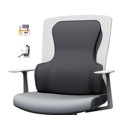 Imagem de SHAKERINO Almofada de suporte lombar para cadeira de escritório – Suporte para as costas para cadeira de escritório com espuma viscoelástica para todas as estações e base de silicone antiderrapante