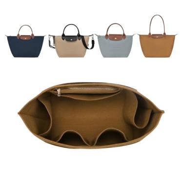 Imagem de ZTUJO Inserção organizadora de bolsa para Longchamp Le Pliage, bolsa de feltro premium Longchamp (café iluminado, médio para bolsa de ombro P & Energy pequeno e extra P)