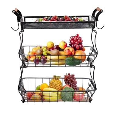 Imagem de Cesta De Frutas Em Camadas | Suporte de 3 Níveis para Frutas e Legumes para Cozinha - Recipientes de Arame com Ganchos para Bananas para Lanches e Produtos Hortícolas Acessórios de Cozinha Doméstica E