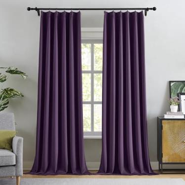 Imagem de KangBang Cortinas plissadas roxas de 108 polegadas de comprimento, cortinas verticais plissadas blecaute de poliéster com amortecimento de som, cortinas modernas para sala de estar e escritório com