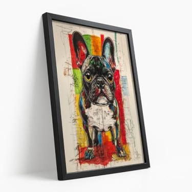 Imagem de Quadro Decorativo com moldura Bulldog linhas Francês Colorido Pop Art Moderno Criativo Pet Animado Desenho Estilizado Divertido Sala Quarto Pet