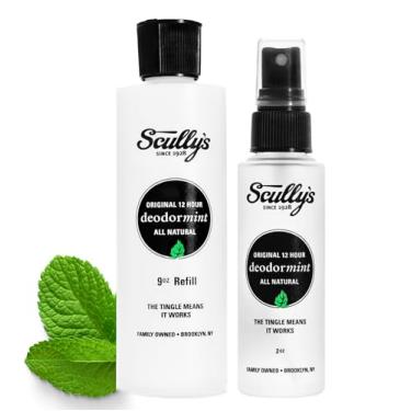 Imagem de Desodorante natural Scully's Conjunto de presente para mulheres, homens, seguro para crianças, proteção de 12 horas, sem manchas, sem parabenos, sem alumínio, refil não irritante de 255 g e frasco de