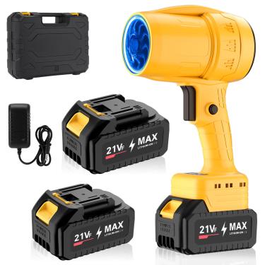 Imagem de Soprador de folhas elétrico portátil sem fio – Mini soprador de jato turbo de 500.000 RPM com baterias e carregador de 2 × 4,0 Ah, leve para limpeza de pátio, gramado, garagem (amarelo)