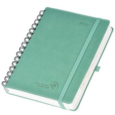 Imagem de POPRUN Agenda diária 2026, uma página por dia (Médio 15 x 21 cm) - Agenda de agendas para 12 meses com compartimentos de hora em hora, bolso interno, abas mensais, porta-canetas - Verde meia-noite