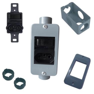 Imagem de KIT Interruptor C/Tomada 10a Preto + Condulete Sobrepor 4/2pol + Placa + Adaptadores 1/2pol (Cinza)