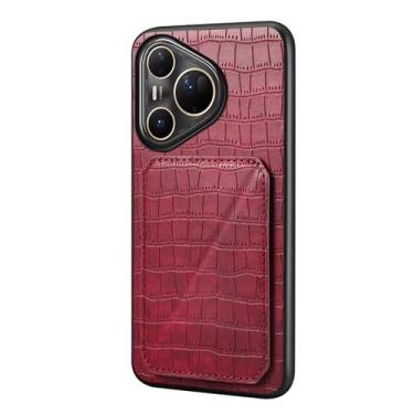 Imagem de HAOMRIYL Capa ultrafina para Huawei Pura 80 Ultra/80 Pro+/80 pro/80, capa de couro com padrão de crocodilo com suporte para cartões capa à prova de choque, vermelha, 80