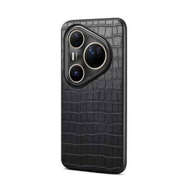 Imagem de HAOMRIYL Capa de couro para Huawei Pura 80 Ultra/80 Pro+/80 pro/80, capa com padrão de crocodilo retrô proteção para câmera à prova de choque capa fina, preta, 80 Pro+
