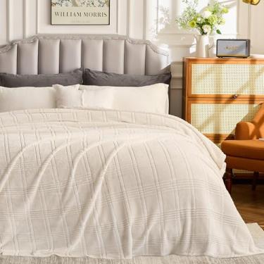 Imagem de Cobertor de lã King extragrande, 300 x 338 cm, cobertor de flanela jacquard 3D macio sem costura, 25 x 29 cm, extra grande para cama, sofá, viagem e acampamento, California King Throw, bege
