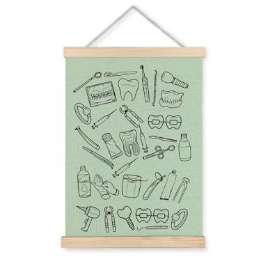 Imagem de ignytiger Decoração de escritório dental, pôster de arte de parede dentária emoldurado, ferramentas de dentista, impressões de arte de parede em tela verde para decoração de escritório de hospital, 30