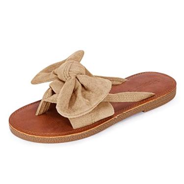 Imagem de FISACE Sandália feminina gladiadora de verão, sem cadarço, com tiras e tiras, Caqui, 8.5