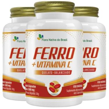 Imagem de KIT 3X Ferro Quelato + Vitamina C 60 cápsulas - Flora Nativa - Flora N