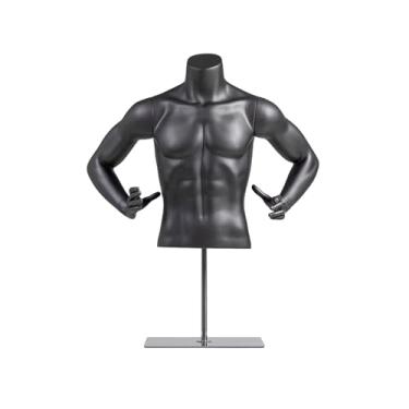 Imagem de Manequim masculino de meio corpo com base de metal, manequim esportivo masculino musculoso, altura ajustável de 26 a 47 pol.(Black2)
