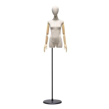 Imagem de Manequim destacável de tronco de linho, manequim com suporte de metal ajustável de 73 a 96 polegadas, braço de madeira maciça que pode girar(Black)