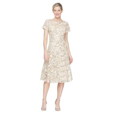 Imagem de S.L. Fashions Vestido de coquetel feminino manga cavada comprimento chá com decote ilusão, convidada de casamento (tamanho pequeno e regular), Marfim de inverno, 42