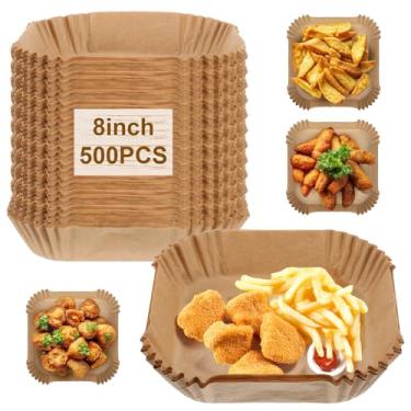 Imagem de 500 peças de forros de papel para fritadeira a ar, forro de papel manteiga descartável quadrado de 20 cm para fritadeira a ar de 5 a 8 QT, antiaderente, à prova de óleo, fritadeira não branqueada para
