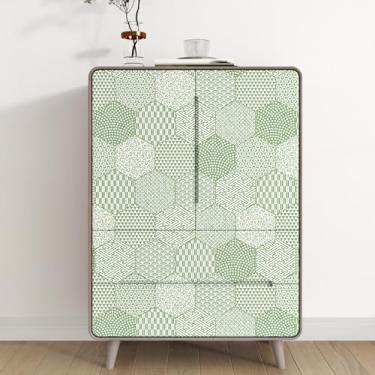 Imagem de Wallderful Papel de parede verde Peel and Stick Boho papel de parede geométrico azulejo adesivo para backsplash vintage abstrato adesivo em papel de parede para banheiro bancadas de parede Art Deco