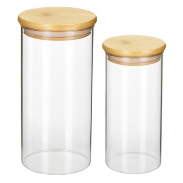 Imagem de Kit 2 Potes Herméticos de Vidro com Tampa de Bambu – 1L e 480ml, Design Rústico, Livre de BPA - Conjunto Mantimentos Premium
