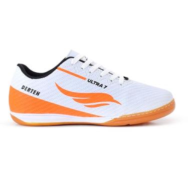 Imagem de Chuteira Futsal Tênis Salão Quadra Adulto Costurada Resistente Original (Branco/Laranja, BR, Adulto, Numérico, 38)