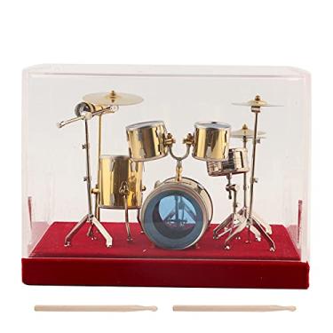 Imagem de Luqeeg Conjunto de bateria de instrumento musical em miniatura, miniornamentos de exibição de modelo, artesanato com material durável, aparência realista, caixa de armazenamento delicada, toque suave