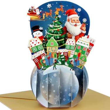 Imagem de FaCraft Cartão de Natal pop-up - com envelope e selo, presente de feliz Natal 3D feito à mão para o inverno, feriados, ano novo (Santa, cidade dos gnomos)