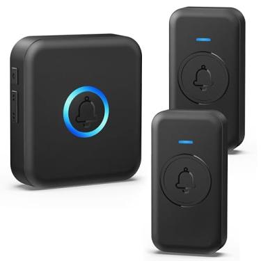 Imagem de FOVKSUC Campainha sem fio, campainha à prova d'água com 60 campainhas de 5 níveis de volume, alcance de 305 m, campainhas para casa, sala de aula, escritório, hospital, (1 receptor + 2 botões, preto