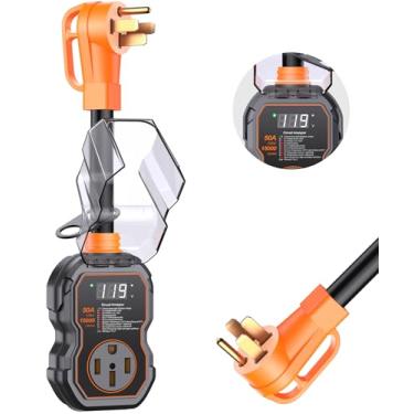 Imagem de GEARGO Protetores Contra Surtos De Rv 50 A Com Display Led Inteligente, Analisador De Circuito De Rv De 15.000 Joules À Prova D'Água Com Proteção De Alta/Baixa Tensão, Plugue Adaptador De Rv Para Ca