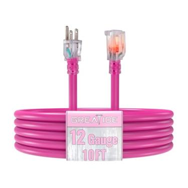 Imagem de GREATIDE Cabo de extensão externo com extremidade iluminada, cabo de extensão resistente calibre 12 3 pés, cabo de extensão de 15 Amp aterrado de 3 pinos, cabo de alimentação impermeável SJTW 12/3