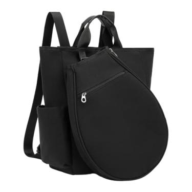 Imagem de Fenteer Mochila de tênis, bolsa de pickleball, badminton, portátil, com fivela removível, armazenamento com bolsos, bolsa esportiva para treinamento com, Preto