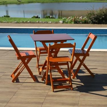 Imagem de Jogos Conjuntos Mesa Bar Dobrável Madeira 70x70 com 4 Cad. Mel - Móveis Britz