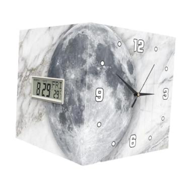 Imagem de Bothyi Relógio de parede de canto com ornamento, relógio decorativo silencioso, mês, data e semana, para sala de estar, sala de jantar, cozinha, decoração de, Lua