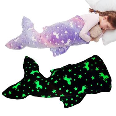 Imagem de Cobertor infantil de cauda de sereia, cobertor de sereia que brilha no escuro para meninas e adolescentes, saco de dormir de flanela macia e sereia (roxo)
