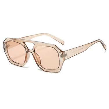 Imagem de Mirkcittle Óculos de sol aviador quadrados modernos para mulheres e homens, armação grossa hexagonal com ponte dupla, óculos de sol inspirados em designer, Lente marrom/marrom, Medium