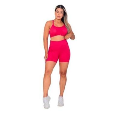 Imagem de Conjunto Fitness Academia Top Alcinha com Bojo e Short Pink Cor:;Tamanho:Unico-Feminino