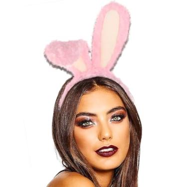 Imagem de Outyua Tiara de orelhas de coelho branca com orelhas de coelho peludas para mulheres, rosa, 1 Count (Pack of 1)