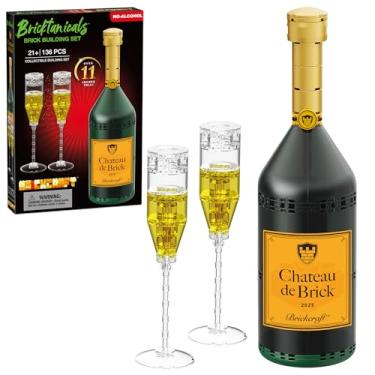 Imagem de Brickcraft Chateau de Brick Champagne Bottle Building Blocks Set, 136 Pieces, Over 11 Inches Tall with Two Flute Glasses, Holiday Xmas Christmas Party Decoration, Collectible Gift Display