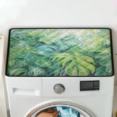 Imagem de GLENLCWE Capa protetora absorvente para lavadora de folhas de palmeira e secadora, tapete de impressão de folhas para a parte superior da secadora, antiderrapante para máquina de lavar roupa