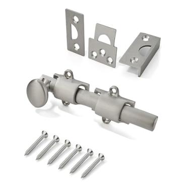 Imagem de khtumeware Pacote Com 2 Travas E Parafusos Deslizantes De Latão Maciço Níquel Acetinado Escovado Para Portas Holandesas, 4" (2 Unidades), Decorativos Janelas