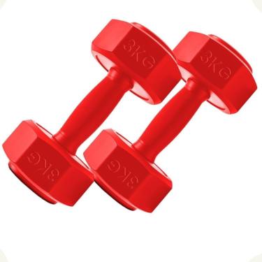 Imagem de Par de Halteres Sextavados Peso Academia Treino em Casa 3kg cada-Unissex