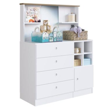 Imagem de Cômoda Infantil 1 Porta 4 Gavetas Com Espelho House A05 Branco - Mpozenato