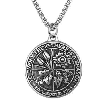 Imagem de OIDEA Colar masculino de moedas vintage: Colar de aço inoxidável com pingente de medalha redonda e versículo da Bíblia Joias inspiradoras presentes para homens e mulheres